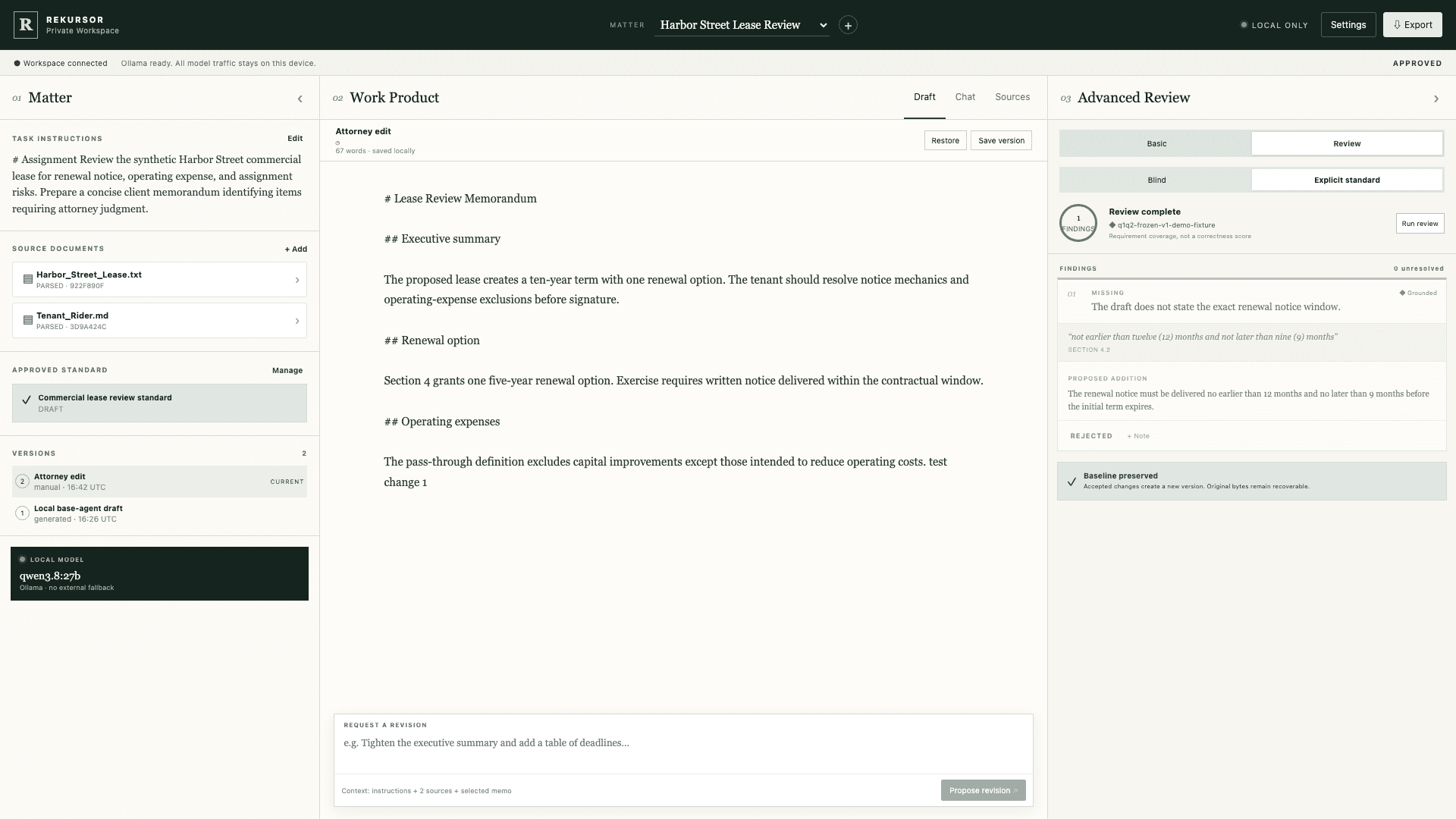 A standards-aware review of a legal work product